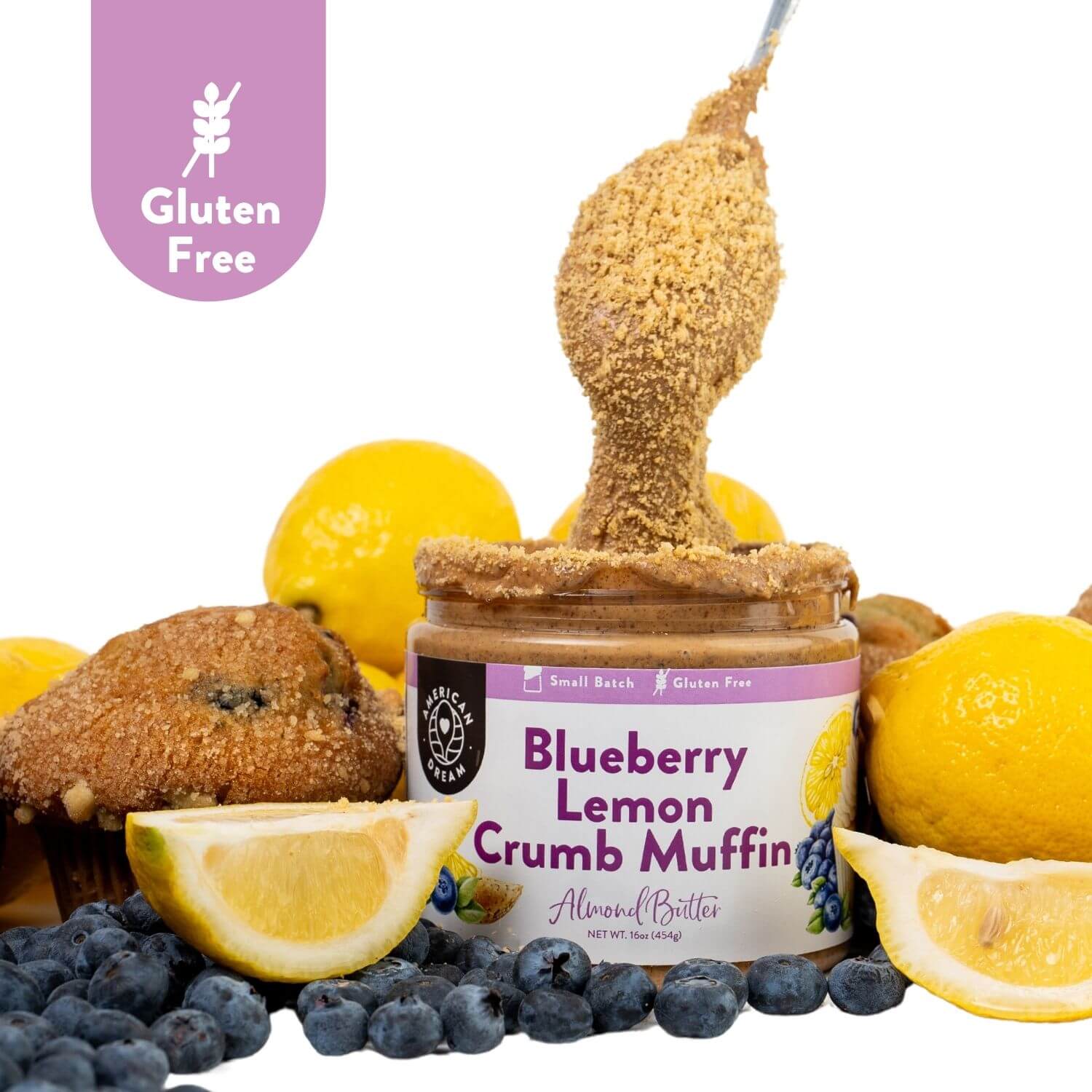 Gluten-Free Blueberry Lemon Crumb Muffin Almond Butter