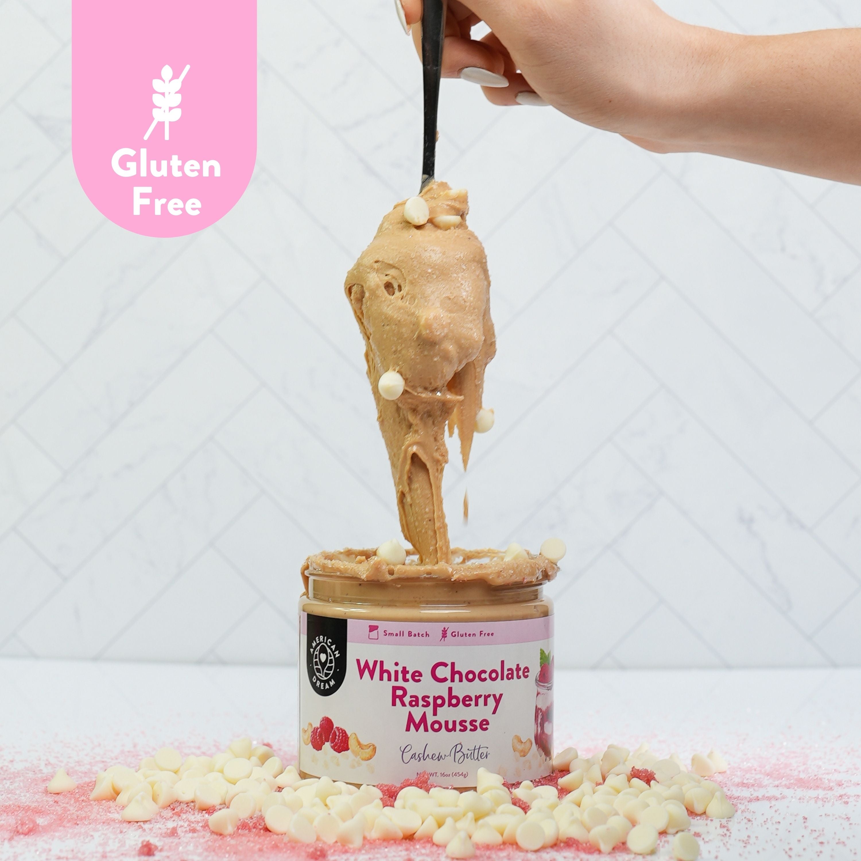 Gluten-Free White Chocolate Raspberry Mousse Cashew Butter
