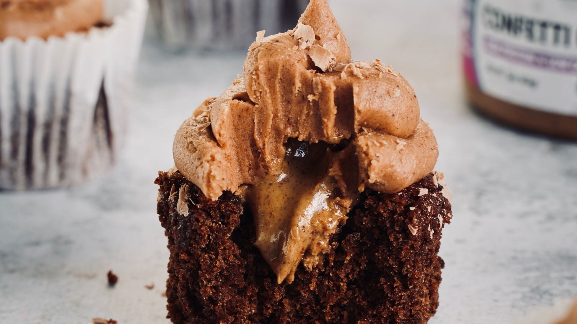 Almond Butter Stuffed Chocolate Cupcakes