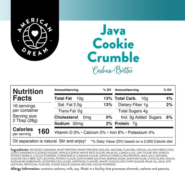 Gluten-Free Java Cookie Crumble Cashew Butter