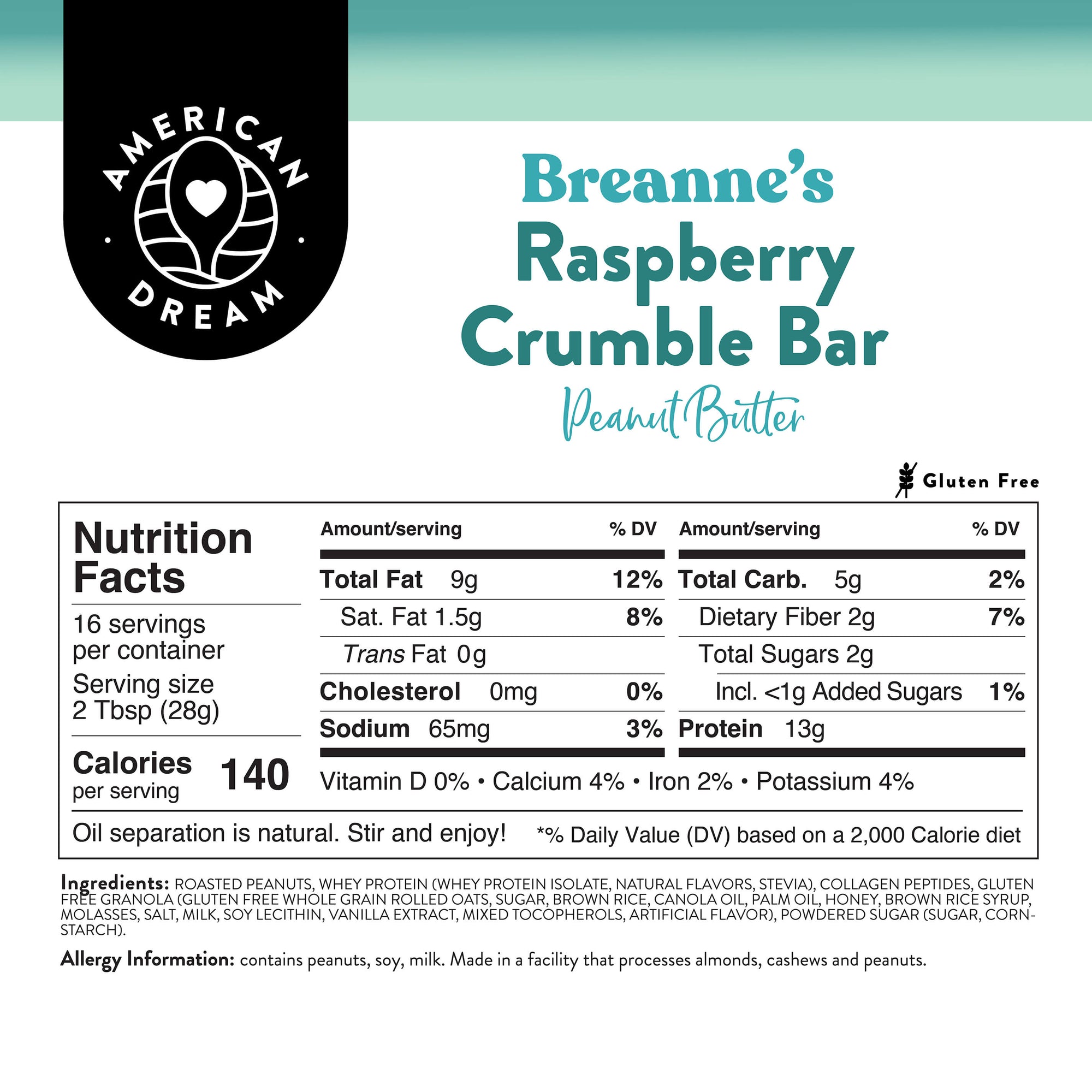 Gluten-Free Breanne's Raspberry Crumble Bar Peanut Butter