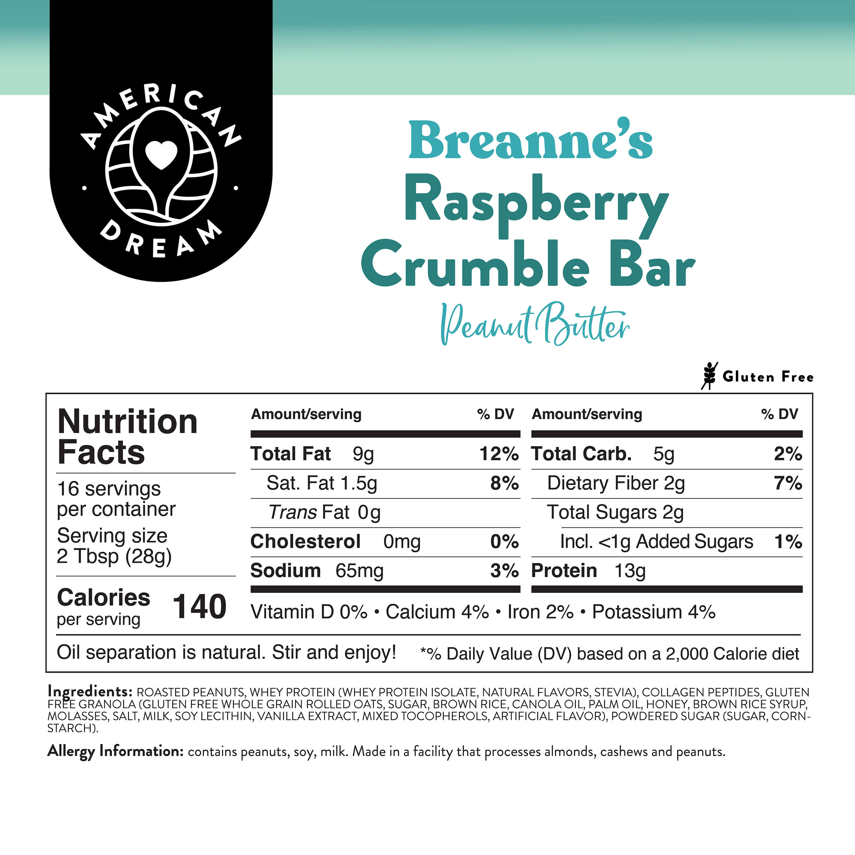 Breanne's Raspberry Crumble Bar Peanut Butter
