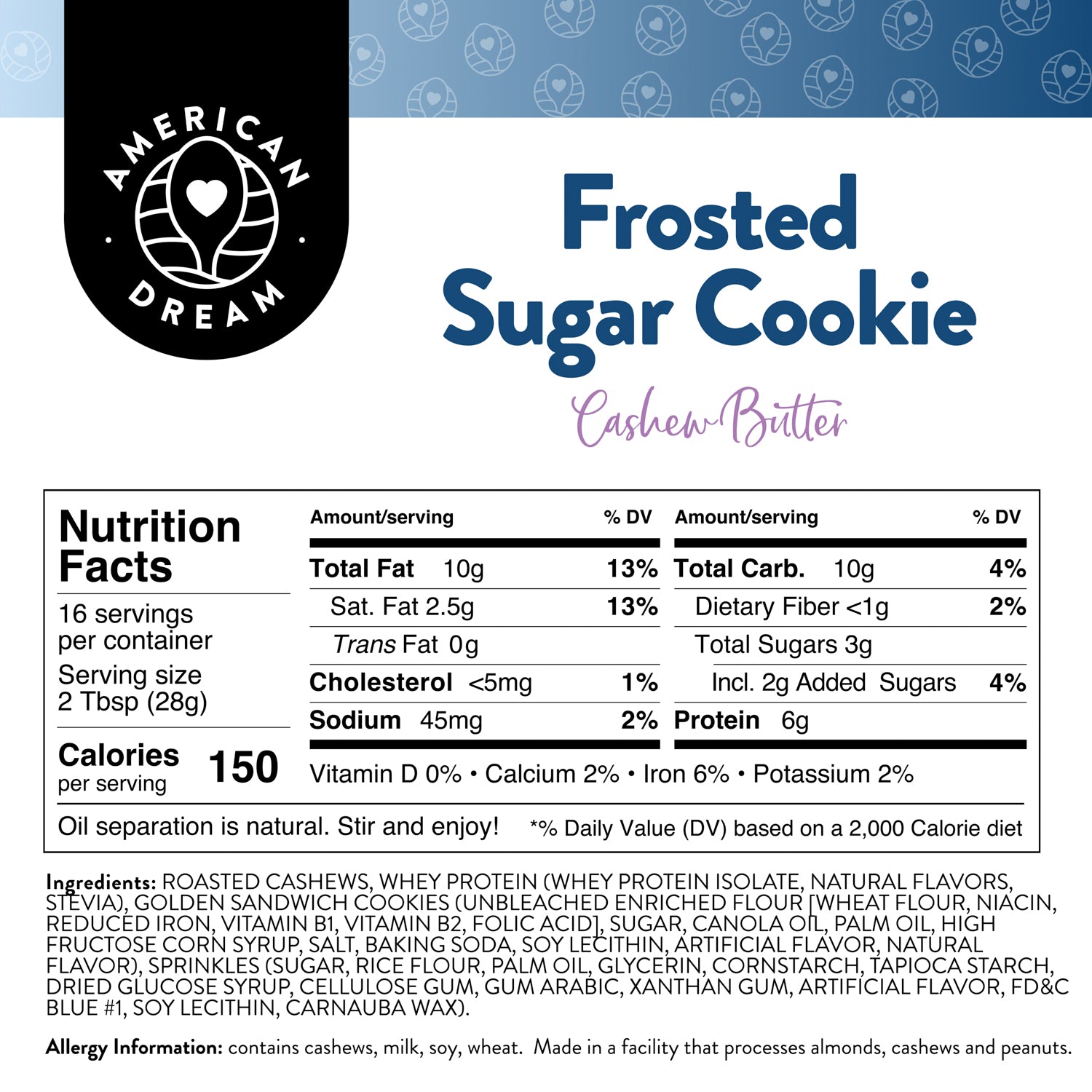 Frosted Sugar Cookie Cashew Butter American Dream Nut Butter