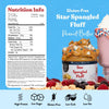 Star Spangled Fluff Peanut Butter packaging with nutrition label and product image on a blue background