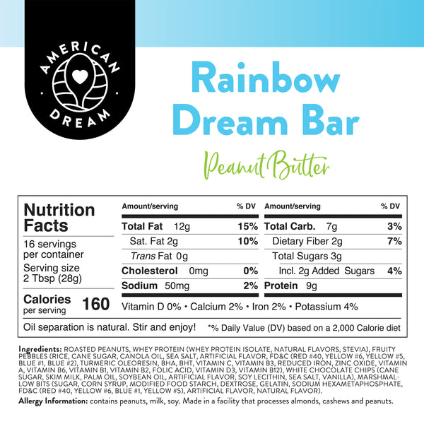 Gluten-Free Rainbow Dream Bar Peanut Butter