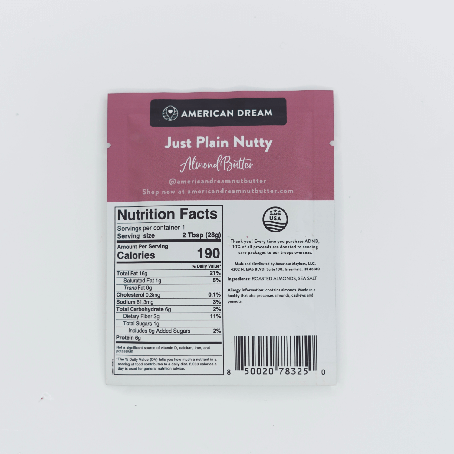 Gluten-Free Just Plain Nutty Almond Butter Single-Serve Squeeze Pack