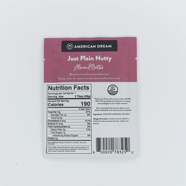 Gluten-Free Just Plain Nutty Almond Butter Single-Serve Squeeze Pack